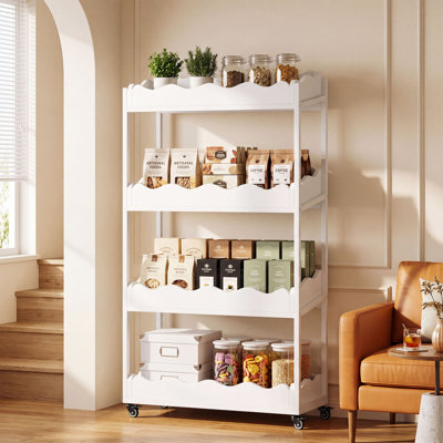 4-Tier Fruit and Vegetable Storage Rack with Locked Wheels (Set of 2), Mobile Snack Basket Stand Produce Organizer
