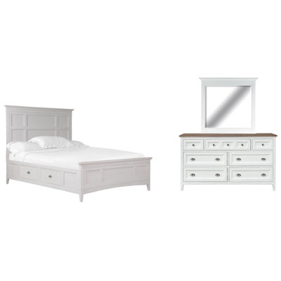 Liz Queen Panel Storage Bed 2 Nightstands And Drawer Dresser With Landscape Mirror (Two Tone)