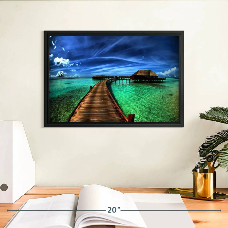 Maldives Bungalow Dock, Cadre flottant noir, 13 po x 9 po