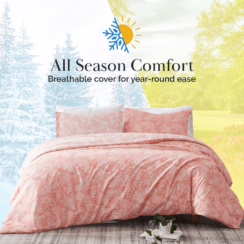 Southshore Fine Linens Perfect Paisley Reversible Duvet Cover Set in Coral, Double-Brushed Microfiber Paisley Bedding with Zipper Closure and Corner Ties, 2 King Pillow Shams, King/California King