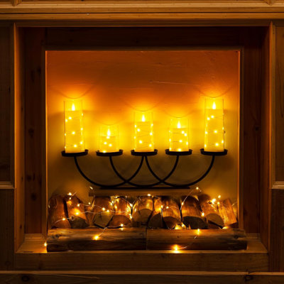Flameless Candles With Embedded Star String Fairy Lights, Battery Operated Candles, Led Candles, Fake Candles With Remote Control And Timer, Ivory, Set Of 5(h4 5" 6" 8" 8")