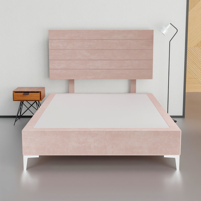 15" Premium Velvet Material Box Spring/Bed Frame With Headboard, Durable & Stylish Silver Metal Legs, Extra-long Twin