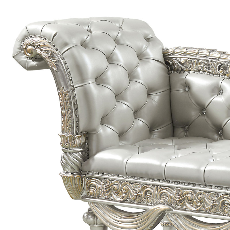 Banc, cuir synthétique beige et finition champagne