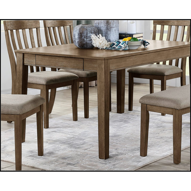 Table de salle à manger en fil de fer brossé brun avec 2 tiroirs cachés pour une salle à manger décontractée et organisée