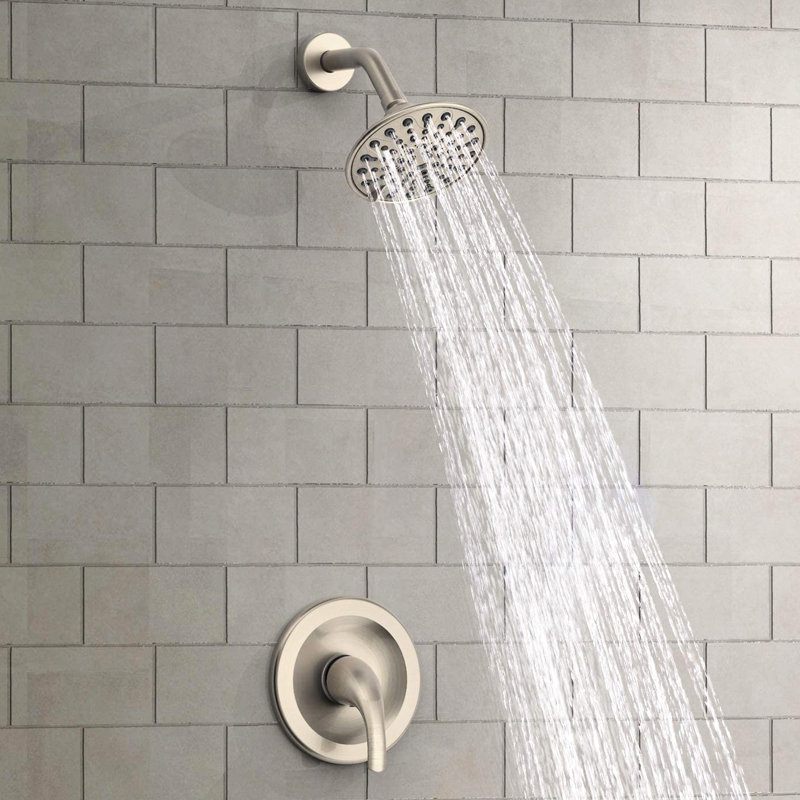 Wall - Mounted Single Handle 6 Spray Pattern Shower Head With Included Valve And Arm, 360 Adjustable Joint On Head, Holes For Easy Maintenance, Brushed Nickel Plastic Design Faucet , Joint, Finish