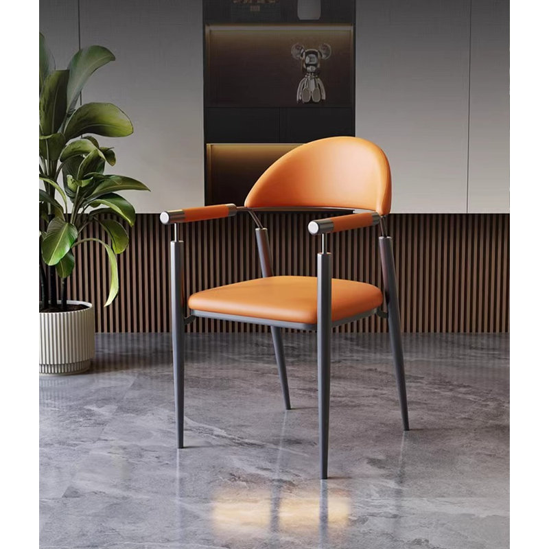 Chaise de salle à manger en cuir italien, Orange