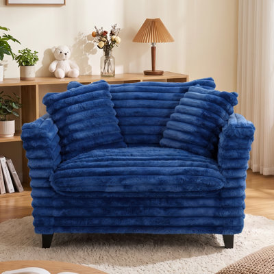 Fauteuil surdimensionné en velours côtelé pelucheux de 118 cm, fauteuil d'appoint à larges rayures avec structure en bois massif, fauteuil confortable une place pour le salon ou la chambre, idéal pour les enfants et les animaux de compagnie.
