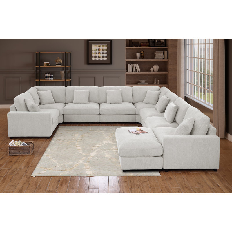 Canapé modulaire réversible en chenille surdimensionné 12 pièces Chenille, Polyester blanc