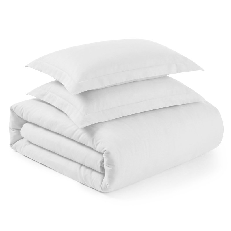 Ensemble de housse de couette en mélange de coton et polyester à densité de tissage 1200 fils 3 pièces, Blanc