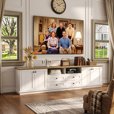 Meuble télé 94,5 po à 4 tiroirs avec armoire et tablettes