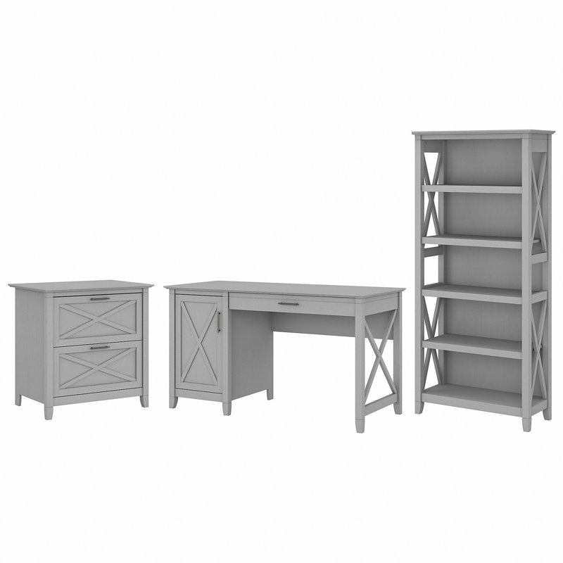 Ensemble de bureau d'ordinateur rectangulaire 3 pièces Huckins, Gris Cape Cod
