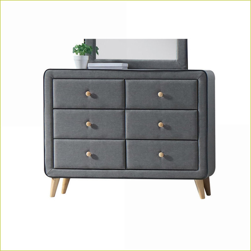 Dressers, Modern Light Gray Fabric 6-Drawer Dresser | Light Gray | Fabric