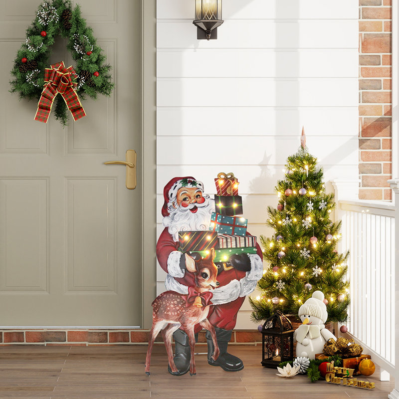 Enseigne de Noël pré-éclairée 26 pouces - Père Noël et boîtes-cadeaux