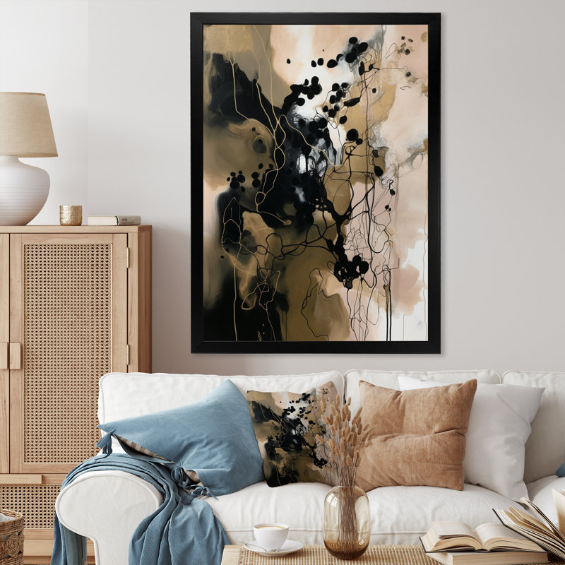 Art mural abstrait sur toile, chaos noir moderne - Chaos noir IV, L 30 po x H 40 po, Cadre photo noir