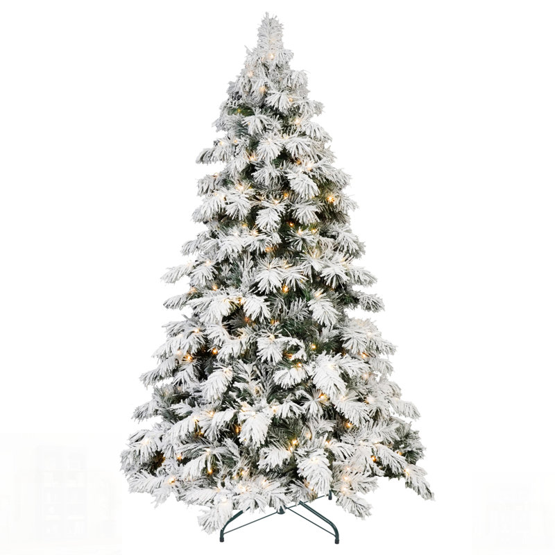 Arbre de Noël en forme d'épouvantail floqué avec lumières DEL et pointes en PVC, poteau électrique et structure à charnières - décor de Noël réaliste enneigé