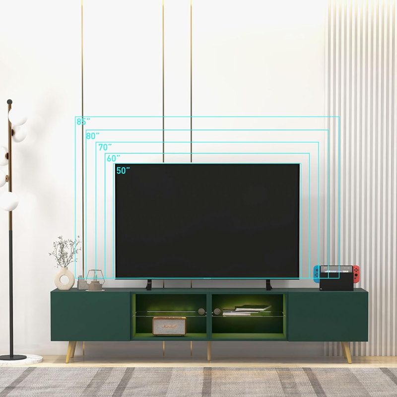 Meuble télé 86 po avec rangement à DEL et armoire Digno, Vert