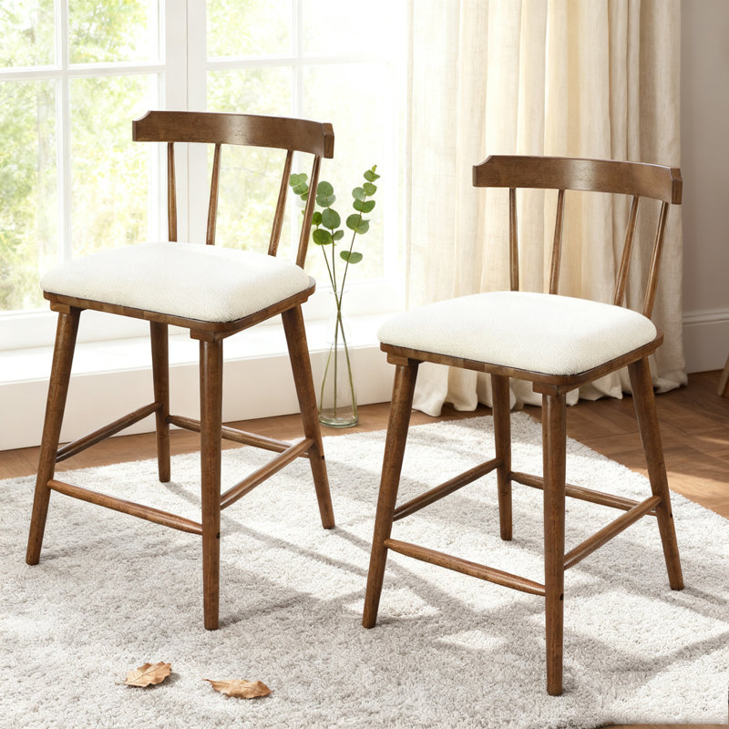 Tabouret de comptoir rembourré en bois, Noyer