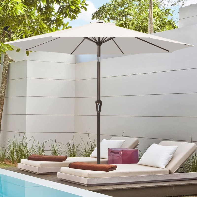 Parasol de marché inclinable Germar, Blanc cassé / blanc, H 95,7 po x l 120 po x P 120 po