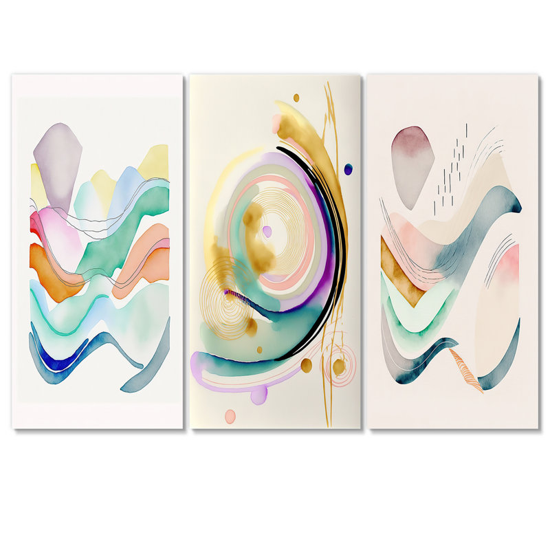 «Bright Watercolor Art I» sur toile, reproduction de 3 pièces, H 28 po x l 36 po x P 1 po