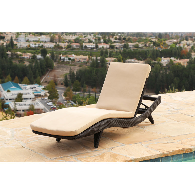 Cleghorn Outdoor Wicker Chaise Lounge , Sunbrella Cushion Included, Buttercream Beige