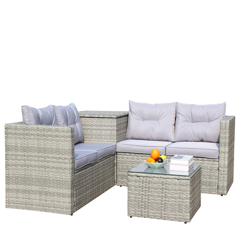Ensemble de canapé modulaire d'extérieur en rotin et osier 4 pièces avec boîte de rangement