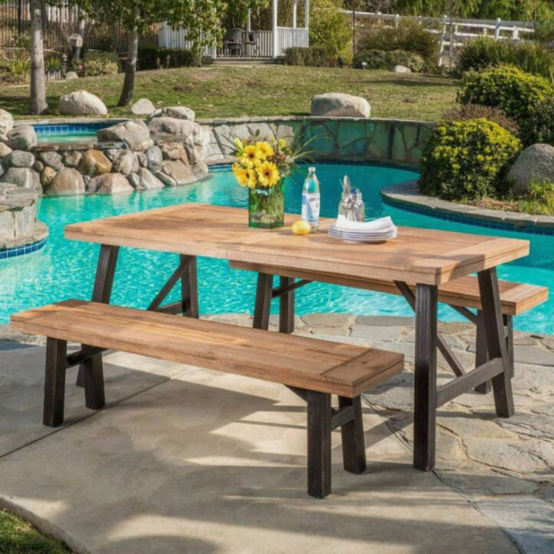 Ensemble repas d'extérieur avec 2 bancs et 1 table repas (3 PCS)