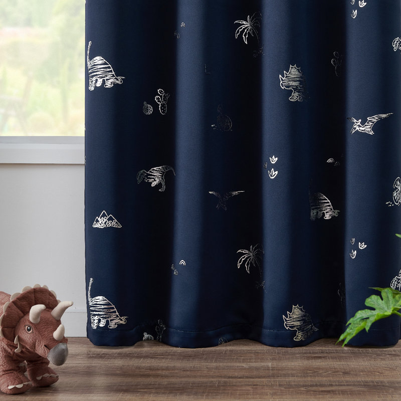 Alcuin Dinosaur Blackout Curtain Pair, Blue, 52" W x 84" L