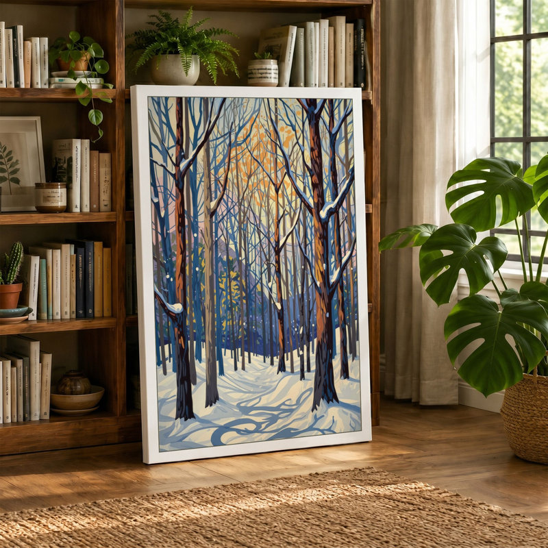 Winter Path Scandinavian - Wrapped Canvas, 30x20 - 76.2 x 50.8 cm, Terracotta Border