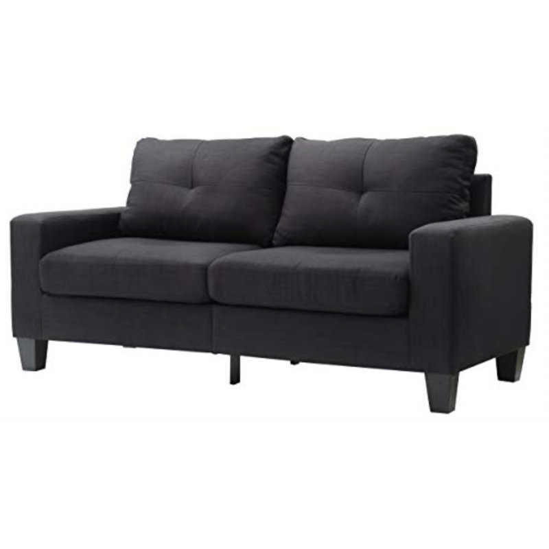 Vegas Square Arm Sofa, Black Faux Leather