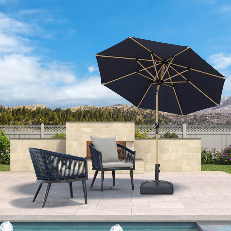Parasol pour terrasse 9 pieds avec base et parasol commercial en aluminium pour terrasse, Marine