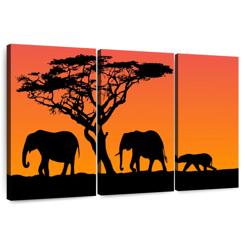 Orange Sunset Elephants, 28" H x 45" W