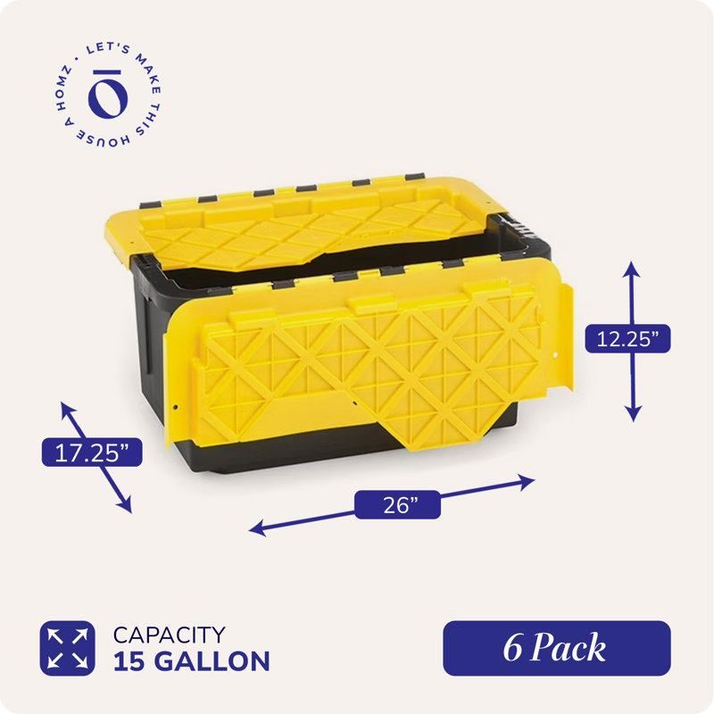 HOMZ Durabilt, Heavy Duty Plastic Storage Bins with Lids, 15" H x 10" W x 8" D