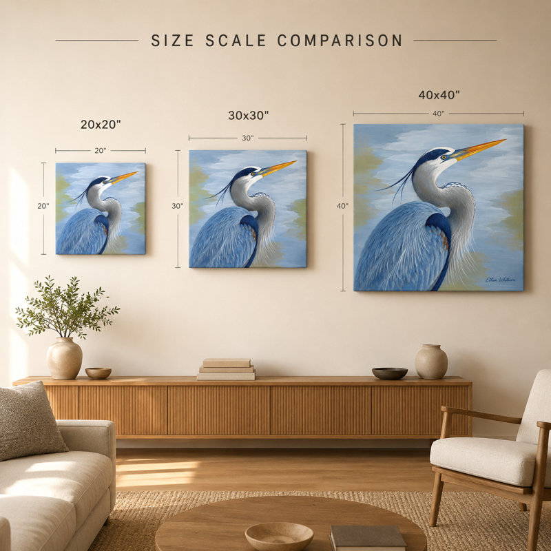 «Blue Heron», art mural sur toile, H 20 po x l 20 po x P 1,5 po