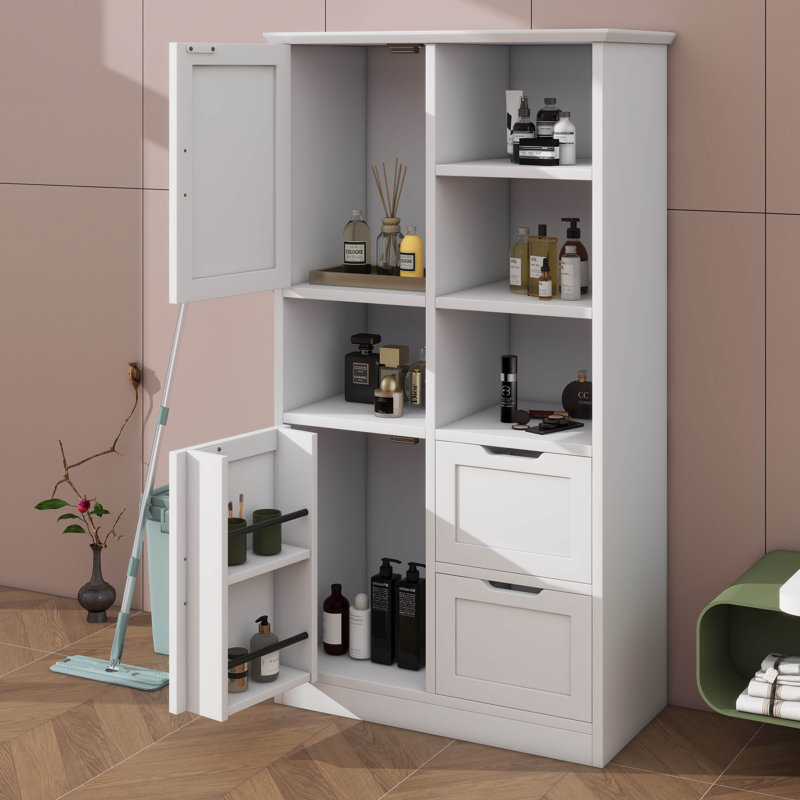 Freestanding Bathroom Storage Cabinet With Doors, Drawers, Open Shelf And Adjustable Shelf For Multiple Storage Space
