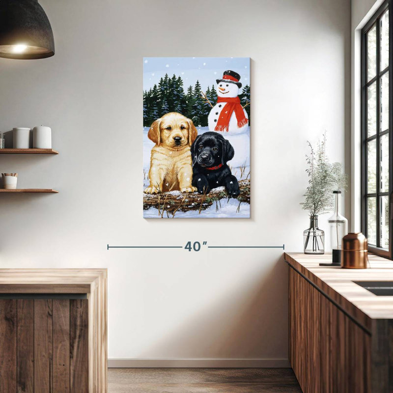 Brampt Lab Puppies With Snowman, 36" H x 24" W