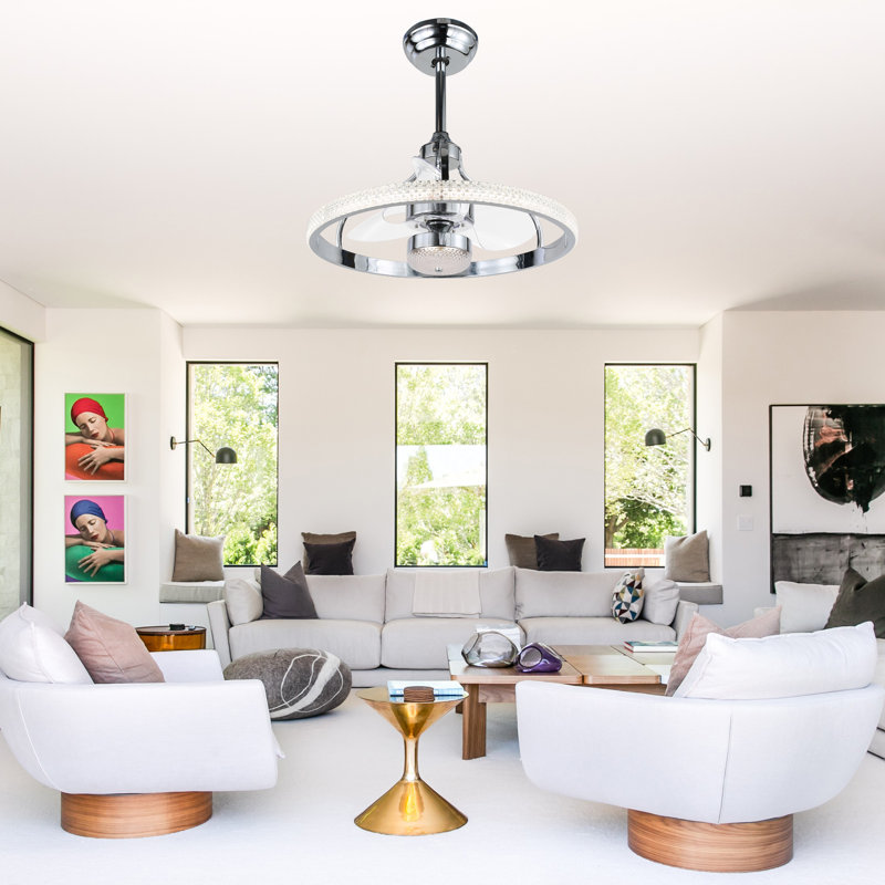 Ventilateur de plafond à pales rétractables à 3 pales 24 po avec télécommande et ensemble d'éclairage inclus Andella, Argent