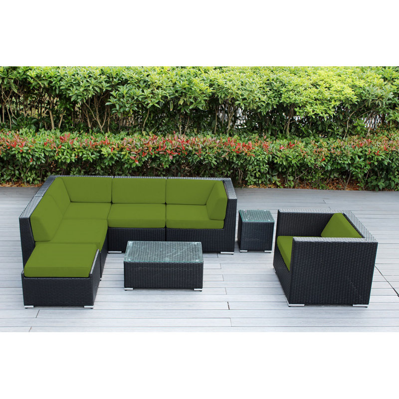 Ensemble de conversation en osier pour 6 personnes avec coussins - aucun assemblage, Sunbrella Ara