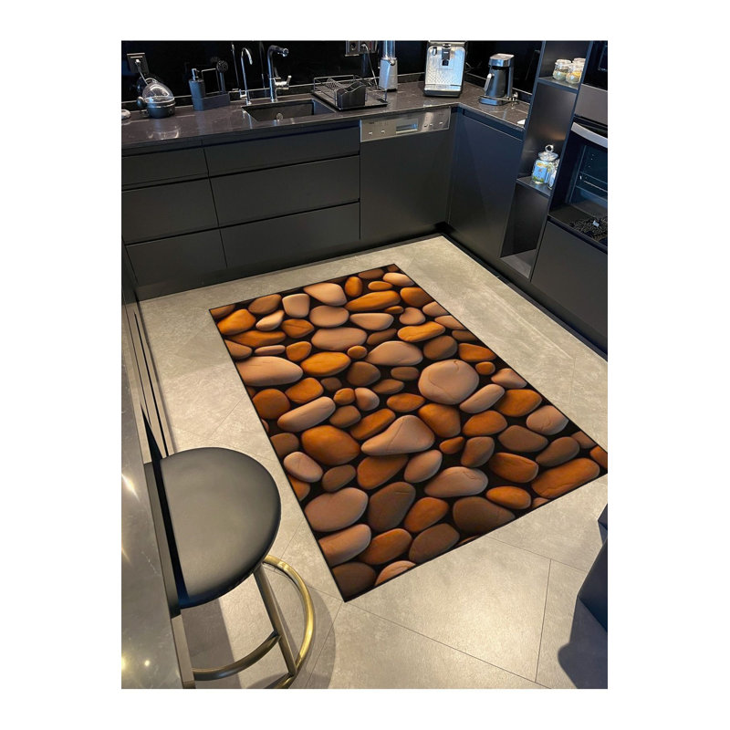 Tapis tissé à motif de galets et tapis lavable, Rectangle 3 pi 3 po x 4 pi 11 po