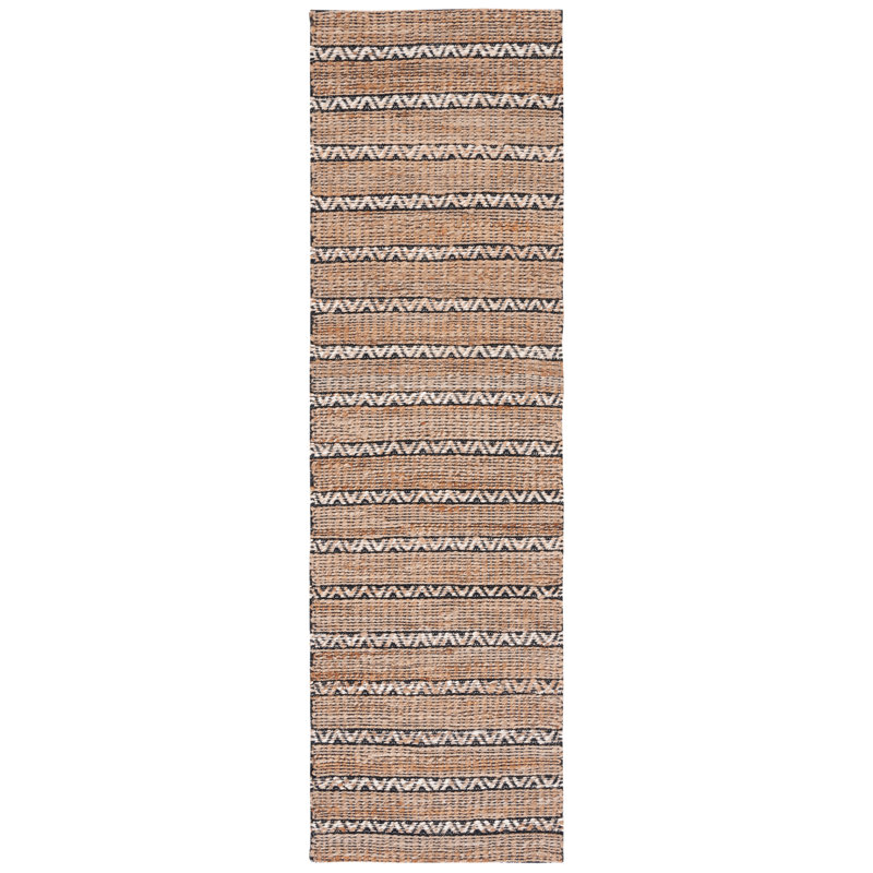 Iffat Natural Fiber Flat Weave Jute/Cotton Geometric Rug in Black/Natural, Runner 2'3" x 8'