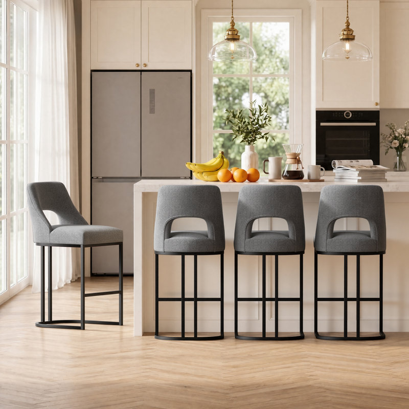 Tabouret de bar moderne à hauteur de comptoir 26,7 po avec structure en métal, Light Gray, Black