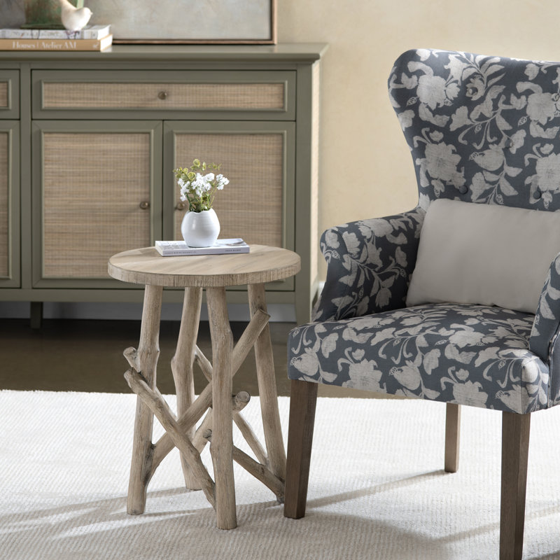 Round Brown Solid Wood Accent_End Table