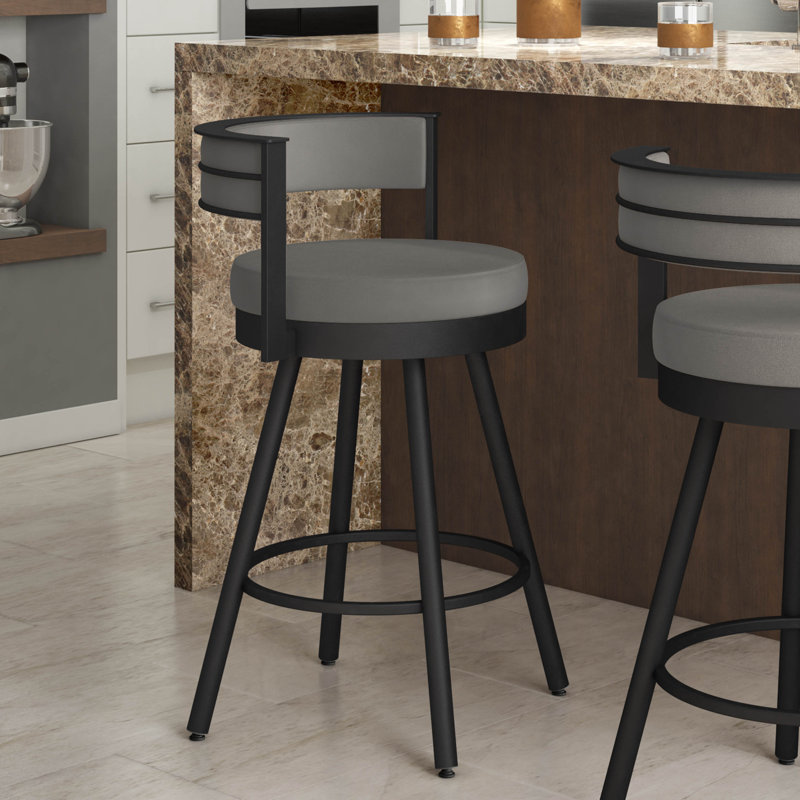 Tabouret de bar et de comptoir pivotant Traci, Noir, Gris, Tabouret de bar (assise de 30 po de hauteur)