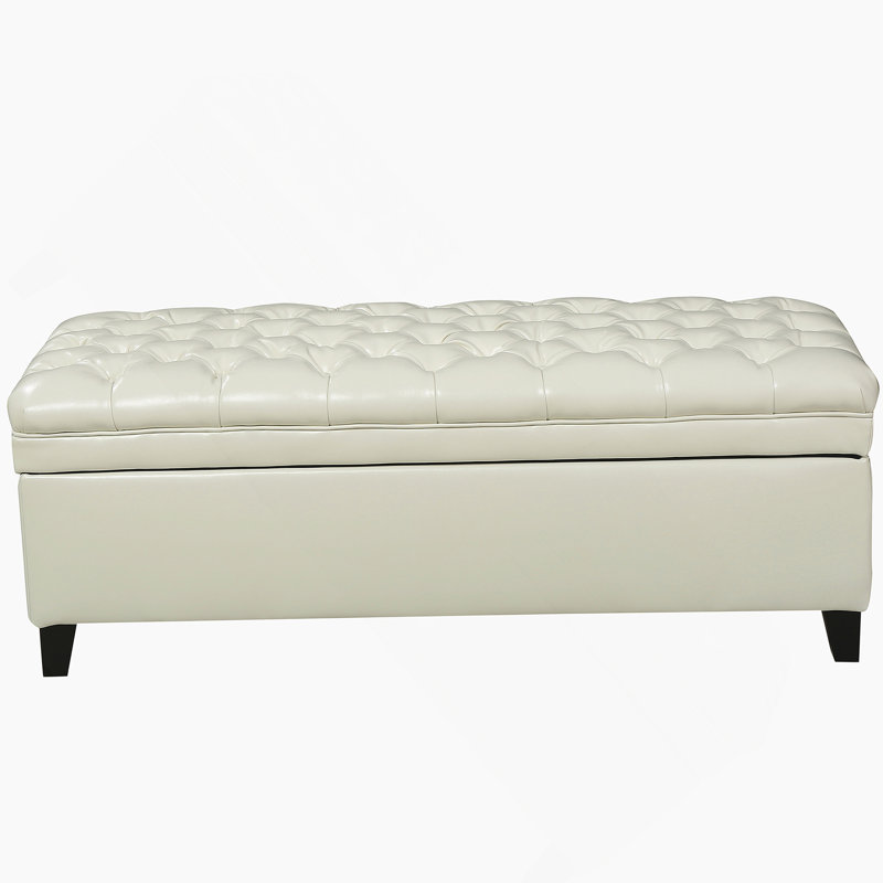 Banc de rangement en similicuir Ayia, H 18,3 po x l 50 po x P 20,5 po, Ivoire ivoire