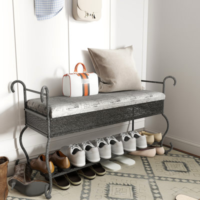 Banc à chaussures pour hall d'entrée, banc industriel, étagère à chaussures rustique pour petits espaces, banc de hall d'entrée rembourré, vestibule polyvalent