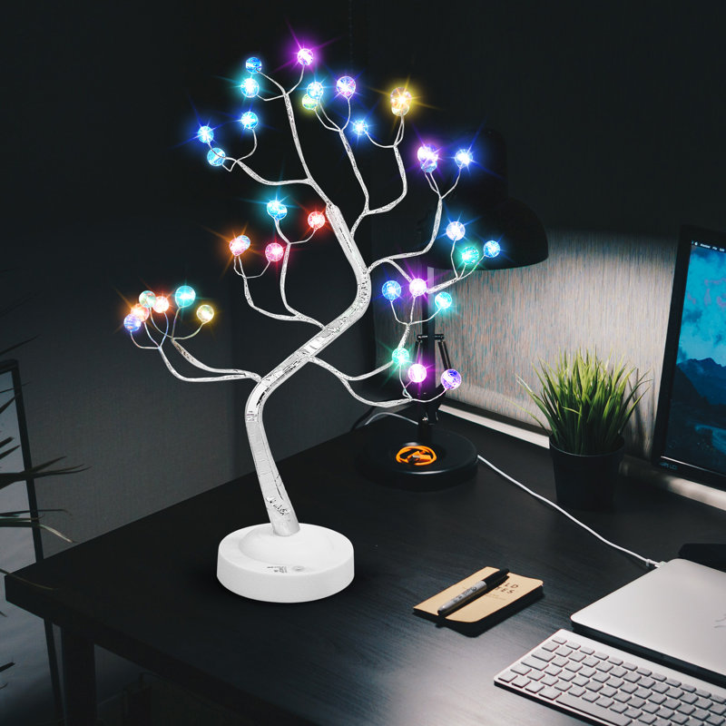 20" RGB LED Tree Color Changing Lights Remote Control Opal Ball Tabletop Indoor Decoration