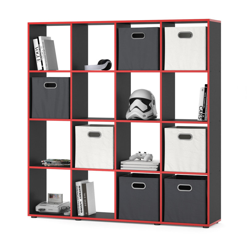 Boan 143cm H x 138cm W Cube Bookcase, Black/Red