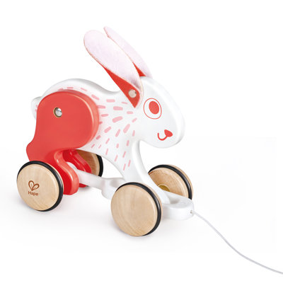 Hape: jouet à tirer - lapin - blanc et rouge - animal en bois, roues à rebords en caoutchouc, incitation à la marche, traction et tirage, enfant, tout-petit, 12 mois et plus