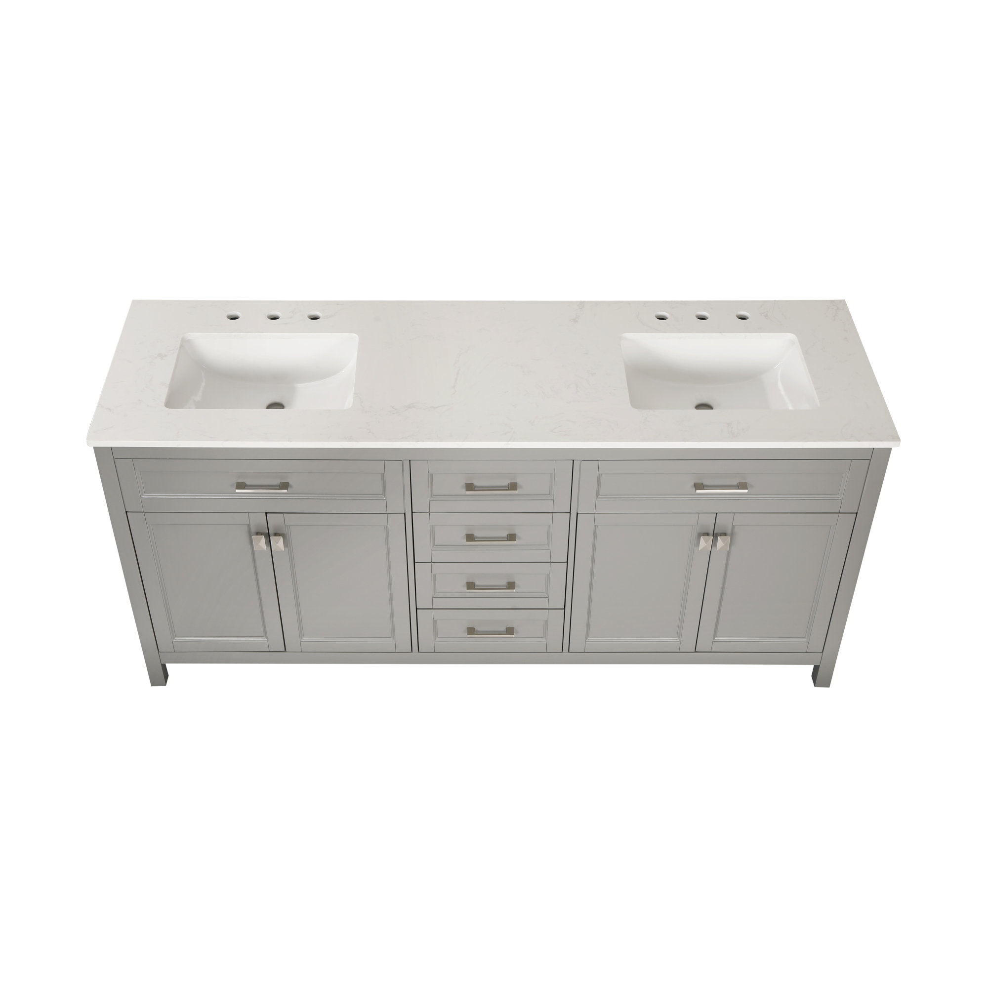 Red Barrel Studio Fully Assembled White 72-inch Vanity Sink Combo With Marble Countertop And ...