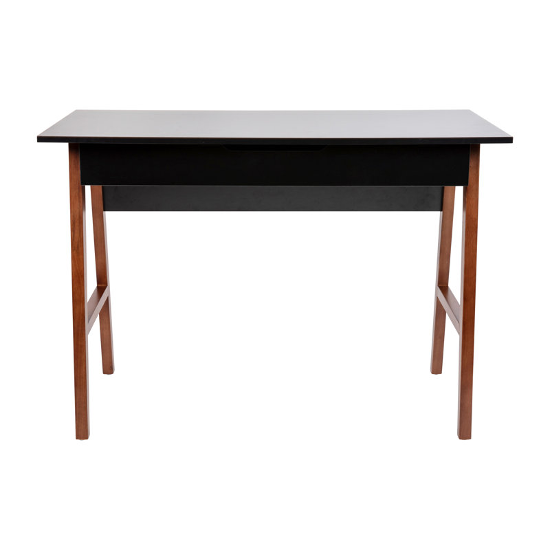 Black and Walnut Wood Writing Desk with Storage Drawer