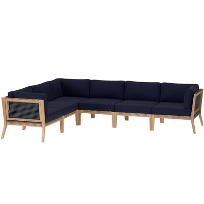 Modway Clearwater Outdoor Patio Teak Wood 6-Piece Sectional Sofa